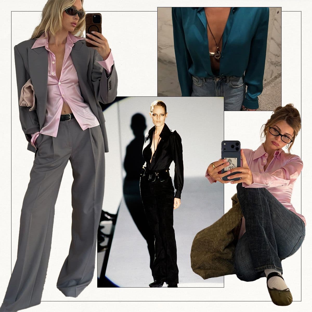  This Satin-Shirt Trend Feels Like It's Straight Out of Tom Ford's Gucci Era—7 Ways Fashion People Are Styling It 